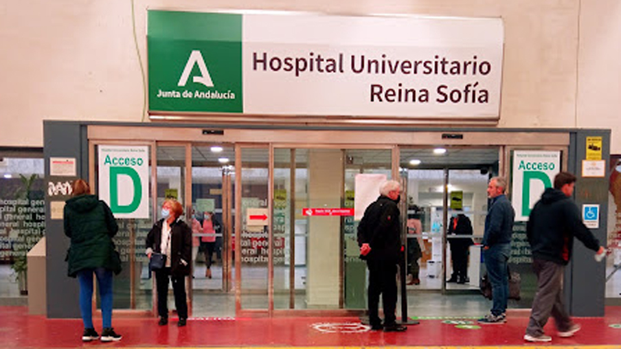 Puerta con pacientes en el hospital reina sofía